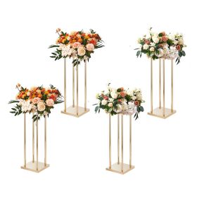 4PCS Gold Metal Column Wedding Flower Stand, 23.6inch High With Metal Laminate, Vase Geometric Centerpiece Stands
