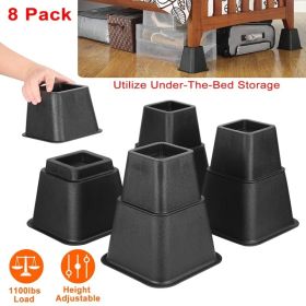 8Pcs Furniture Risers 500kg 1100lbs Capacity Bed Lifters Adjustable Couch Table Chair Risers (Option: BLACK)