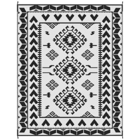 Reversible Outdoor Rug, Waterproof Plastic Straw With Carry Bag, 8 X 10, Black & White Rhombus Patchwork (Option: BLACK)