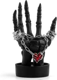 Halloween Decorations Indoor Skeleton Hand Ring Holder Tealight Candle Holder for Gothic Table Decor Jewelry and Earring Organizer (Color: black)