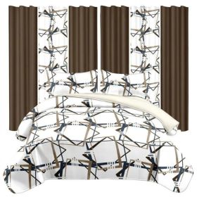 9 Piece Room In A Bag Quilt And Curtain Set, US Designer Modern Geometric Print Heavyweight Bedspread With 6 Customizable Window Panels, Pet-Frie (Option: QUEEN)